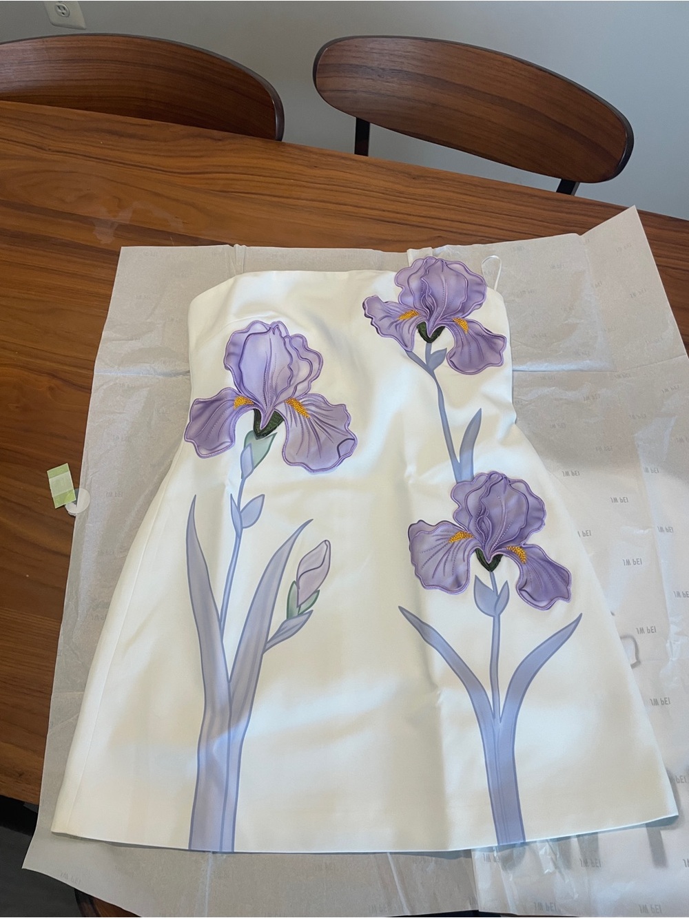 JW PEI White Strapless Dress with Lavender Floral Iris Print
